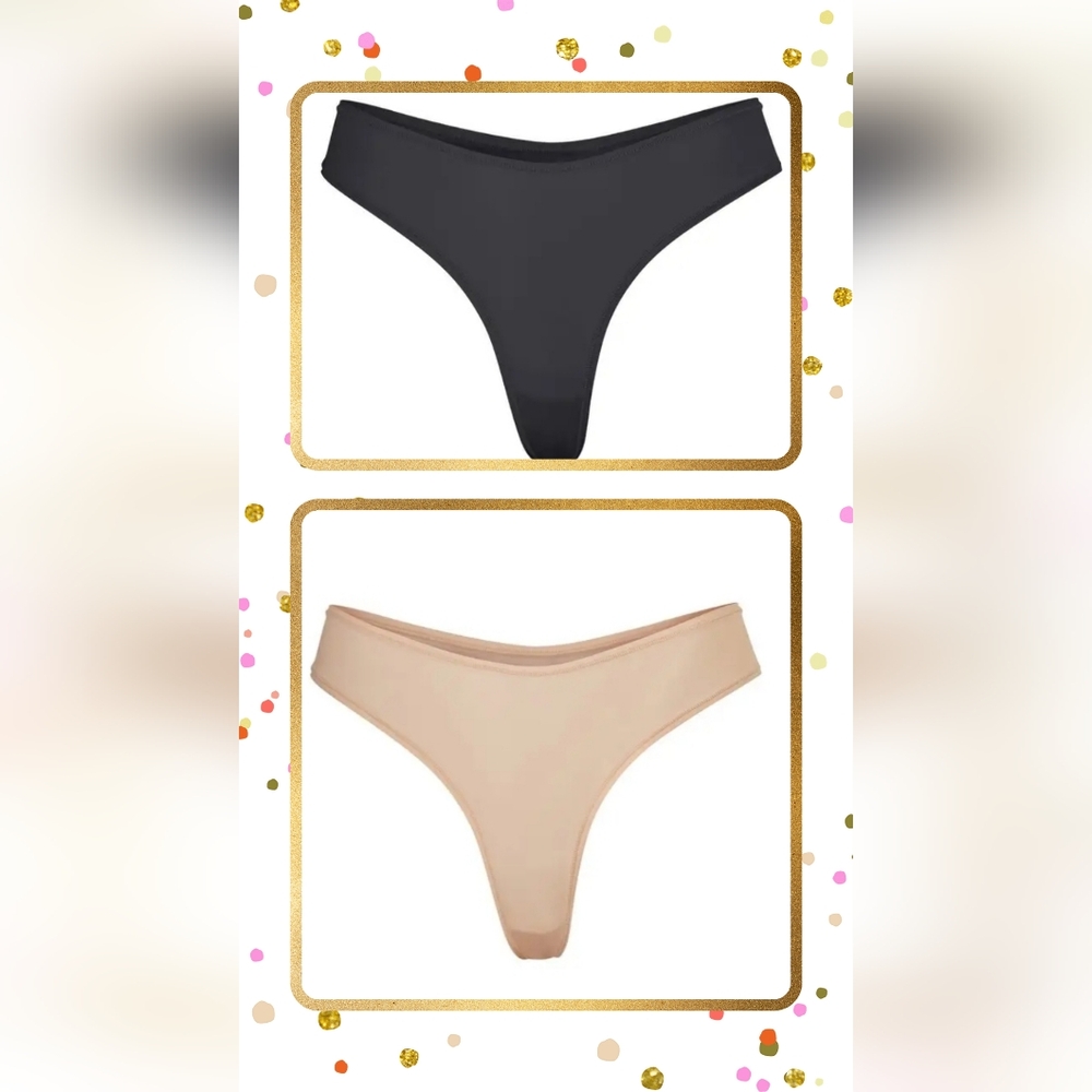 2pcs SKIMS Thongs | Womens Jelly Sheer Dipped Thong Onyx, Clay /2X/NWT